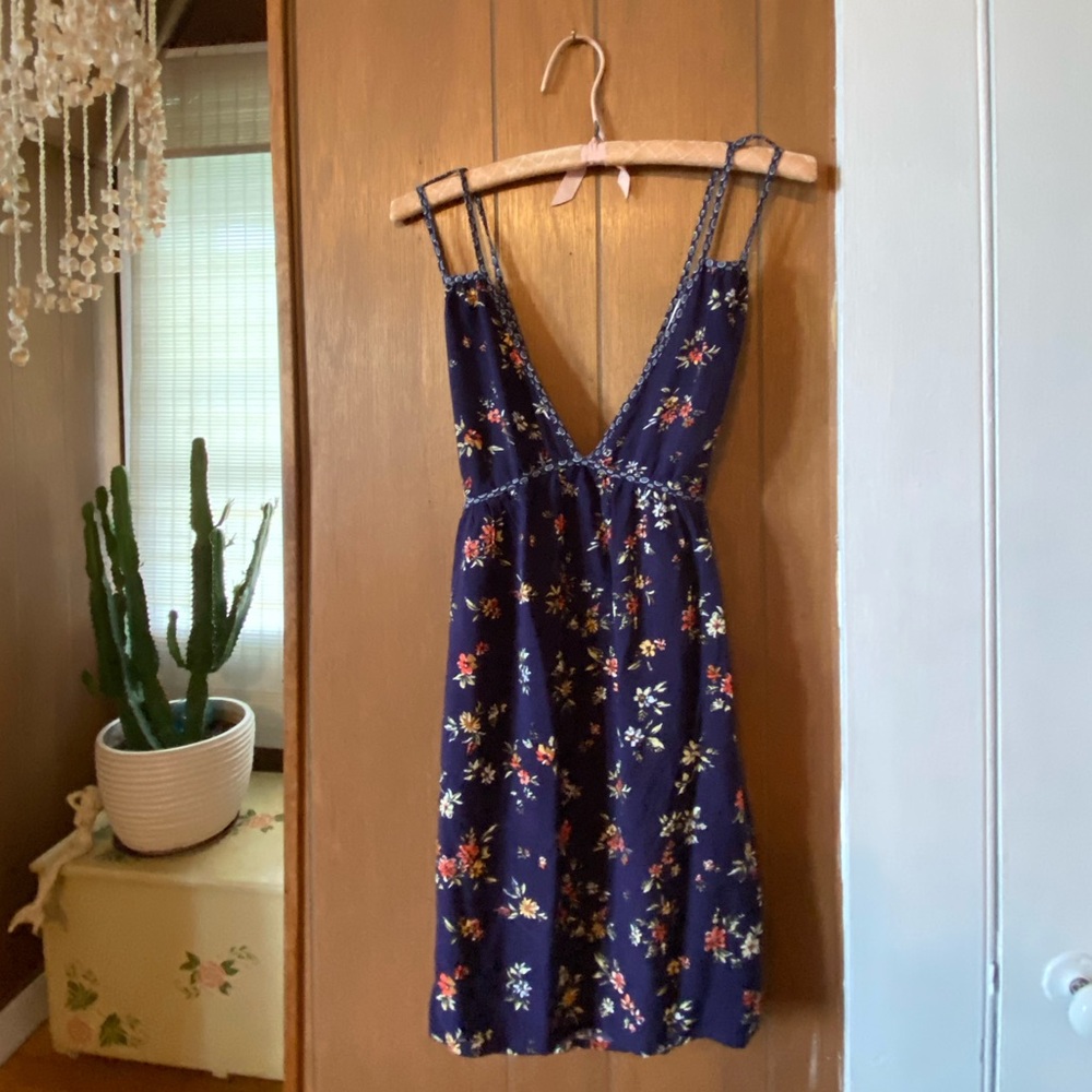 Band of Gypsies dark blue floral low-neck dress